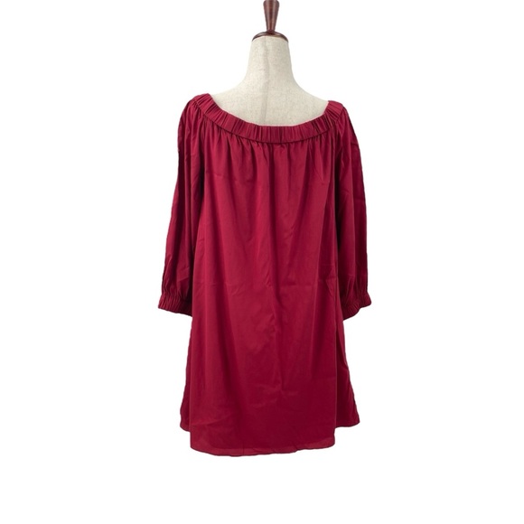 Alice + Olivia Red Long Sleeve Off the Shoulder Silk Mini Dress Small - Picture 2 of 7